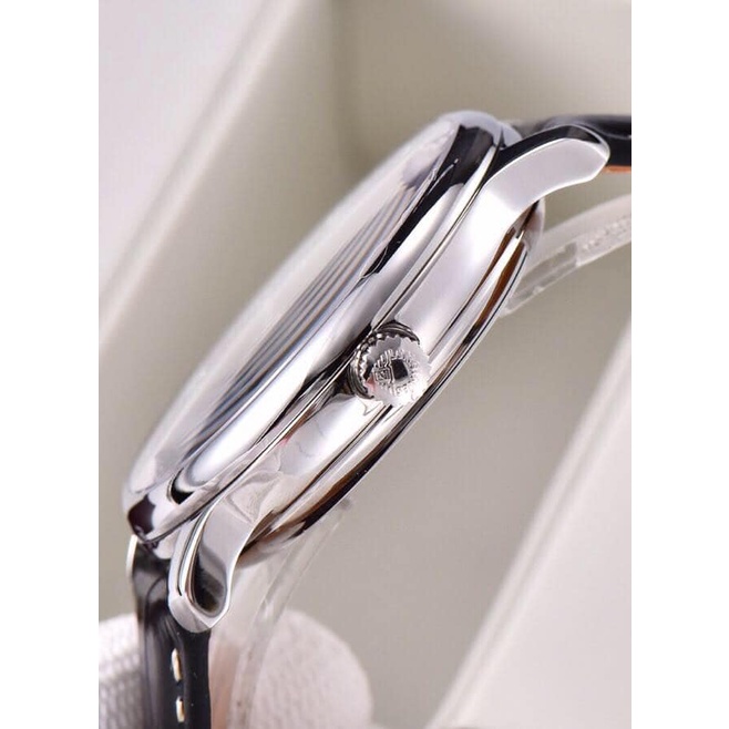 Đồng hồ Nam L-ongines cơ automatic trăng sao cao cấp máy Myota dây da mặt trắng vỏ vàng số đá sang trọng lịch lãm 41mm