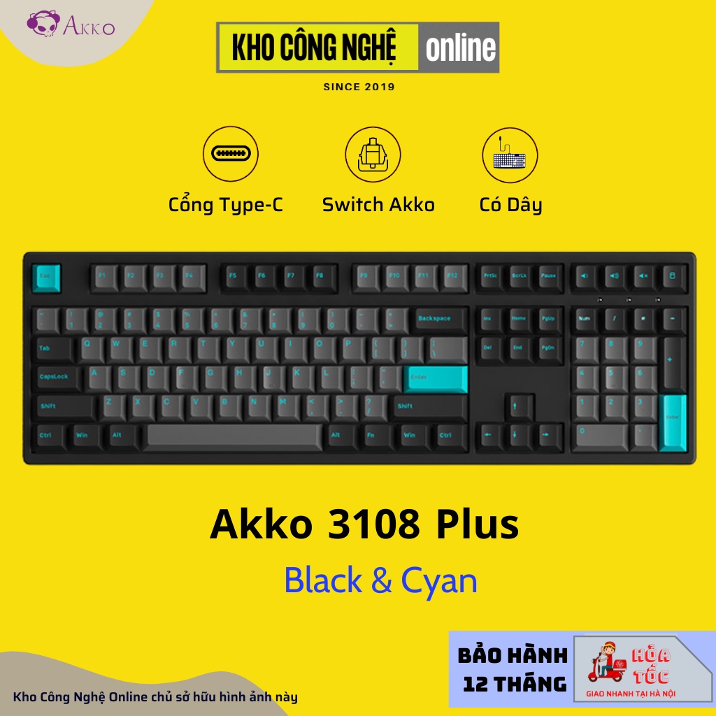 Bàn Phím Cơ Akko 3108 Plus Black &amp; Cyan | Prunus Lannesiana (Foam tiêu âm, Akko CS Switch)