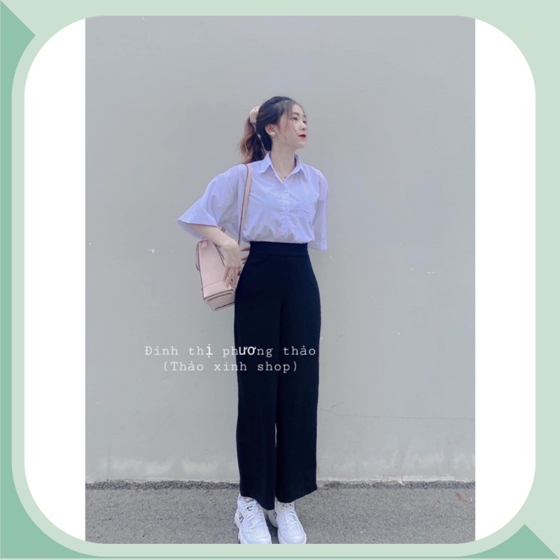 Quần xuông dài khoá hông, quần ống rộng culottes cạp cao from chuẩn cho nữ