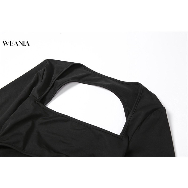 Đầm Dài Tay Cổ Vuông Màu Trơn Thiết Kế Quyến Rũ Thời Trang