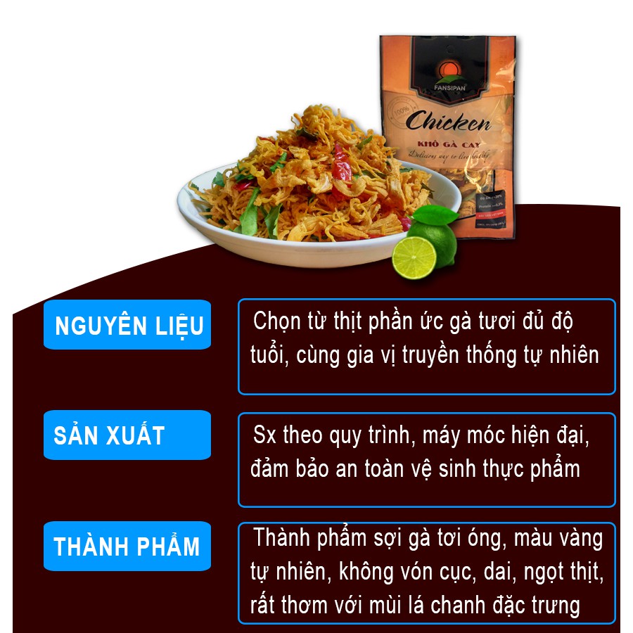 Khô gà lá chanh Fansipan 50g - khô gà lá chanh cay loại 1, thơm ngon không chất độn đảm bảo An toàn vệ sinh Thực phẩm | BigBuy360 - bigbuy360.vn