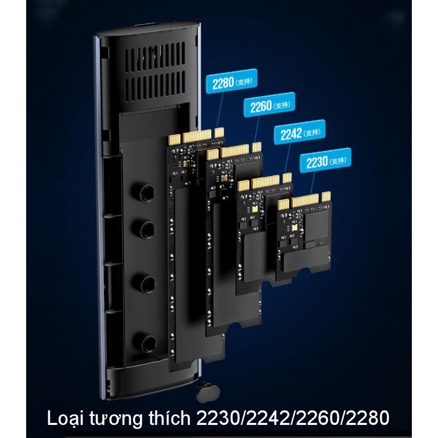 Vỏ đựng ổ cứng dành riêng cho SSD NVME PCle M.2 M-Key và M+B Key lên đến 2TB đầu cắm type C UGREEN CM400 10902