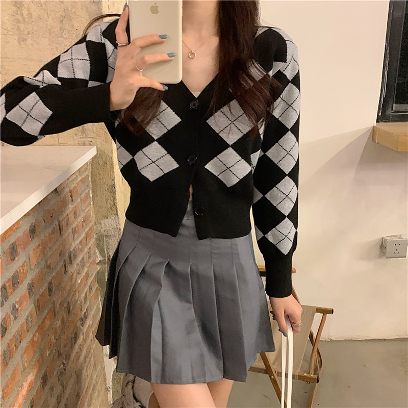 Áo cardigan dệt kim tay dài cổ chữ v phong cách thời trang retro