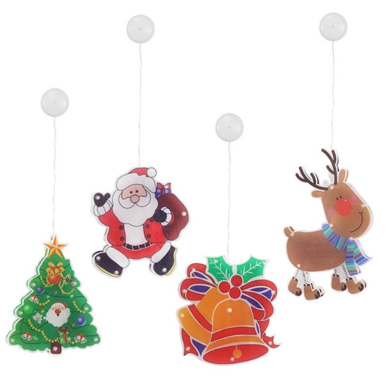 Đèn LED Gắn Cửa Sổ Hình Ông Già Noel / Người Tuyết Màu Sắc Ấm Áp Trang Trí Giáng Sinh