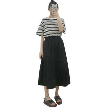 (HÀNG SẴN) Chân váy vải thô xòe dài Vintage màu xám/đen/trắng chuẩn hàng Quảng Châu | BigBuy360 - bigbuy360.vn