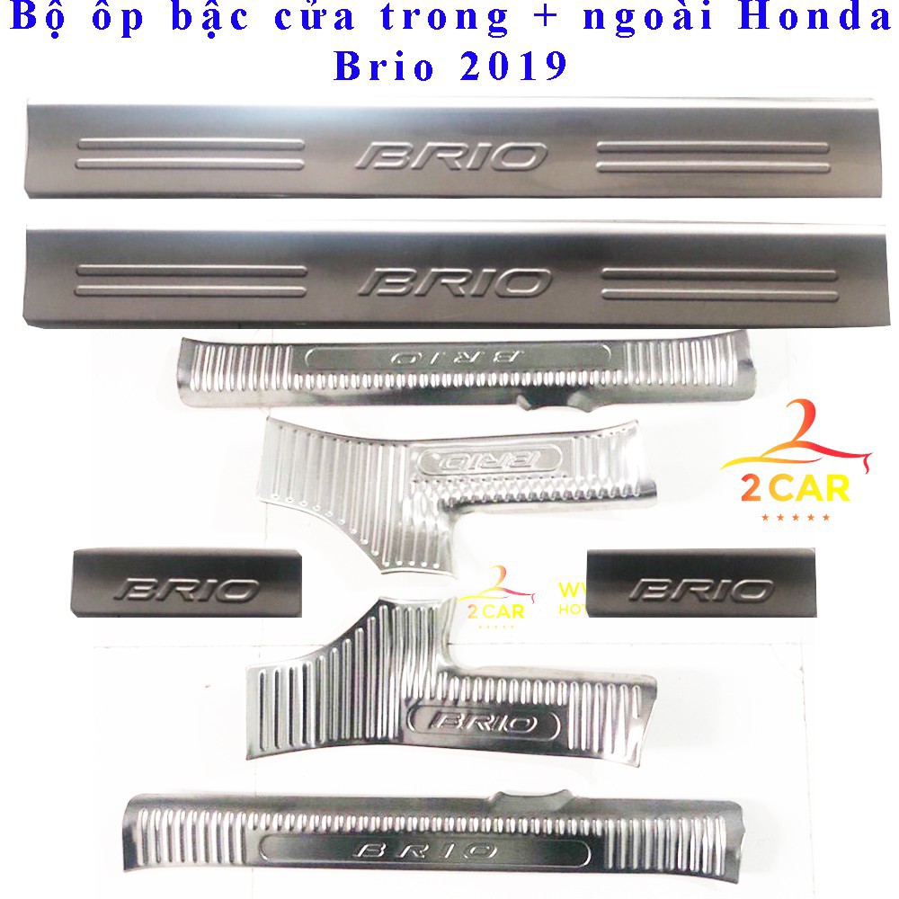 Bộ ốp bậc cửa trong + ngoài xe Honda Brio 2018-2020 chất liệu Inox