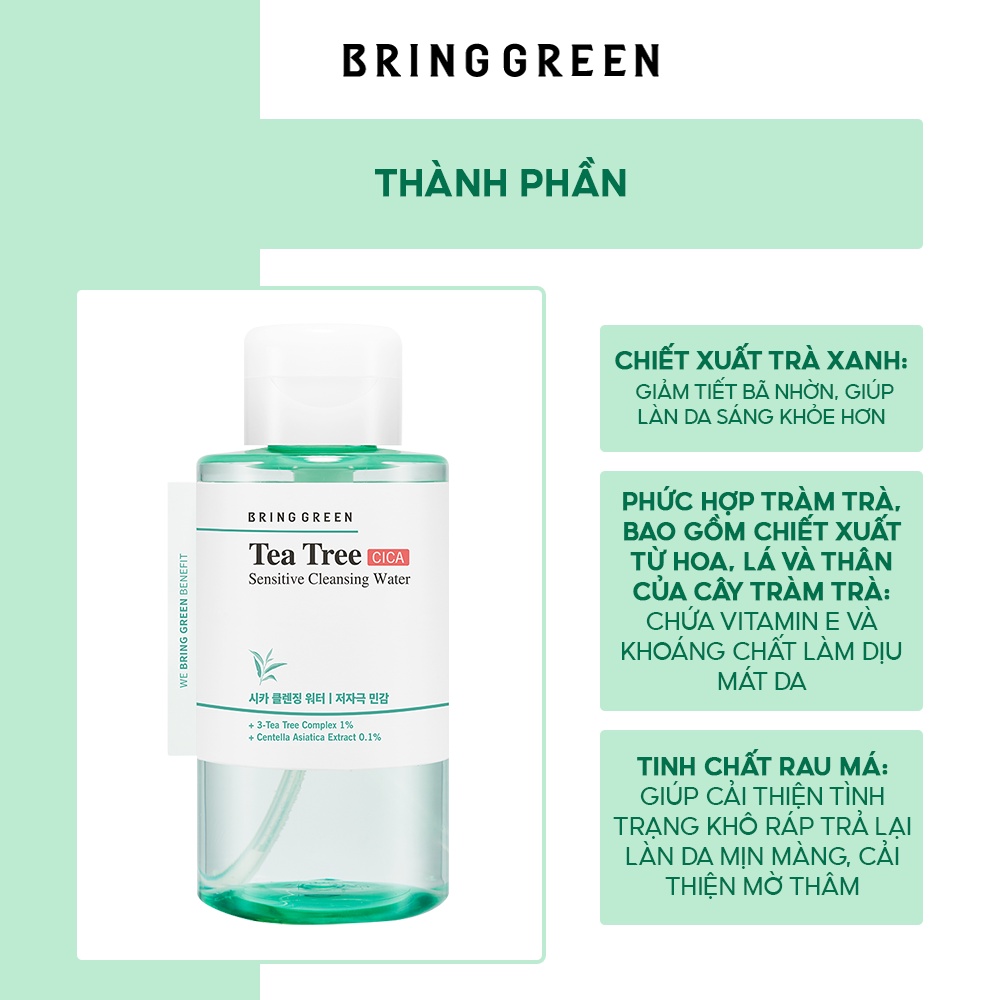 Nước Tẩy Trang Giảm Mụn Làm Dịu Da Bring Green Tea Tree Cica Sensitive Cleansing Water 500ml