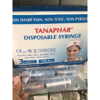 ❤ Hộp 100 cây Bơm kim tiêm vô trùng 3cc 3ml 23gx1 TANAPHAR ỐNG CHÍCH XILANH bơm kim tiêm vô trùng 3cc 3ml 23gx1 TANAPHAR
