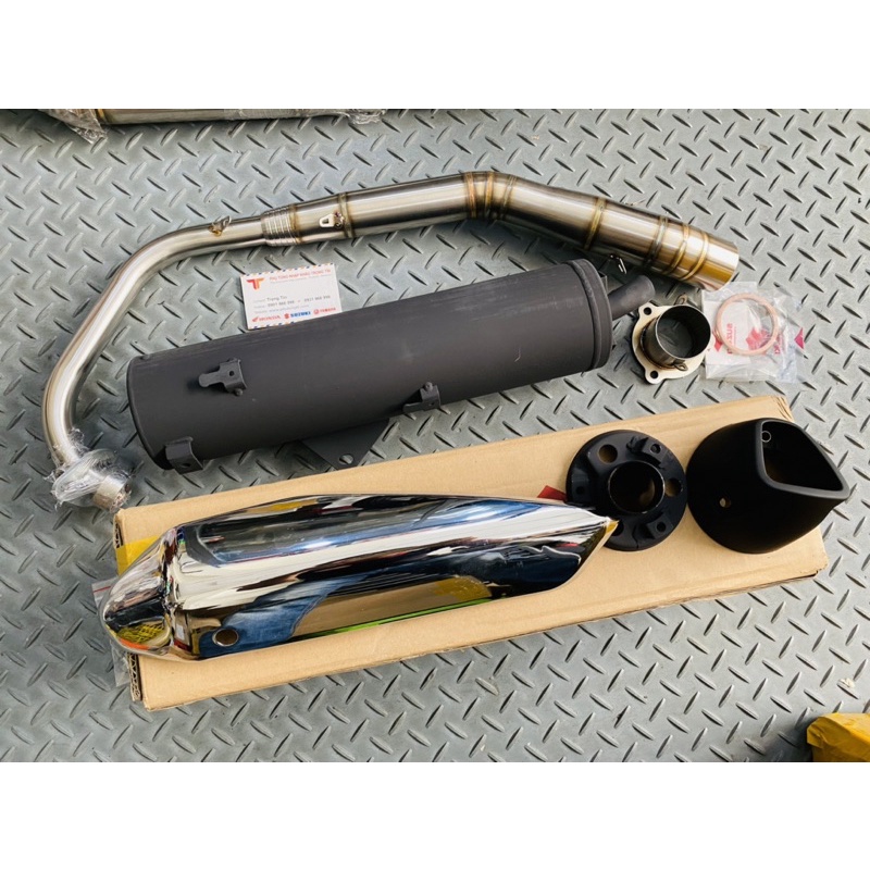 Full set pô đen có vỷ cổ Inox raider satria Fi