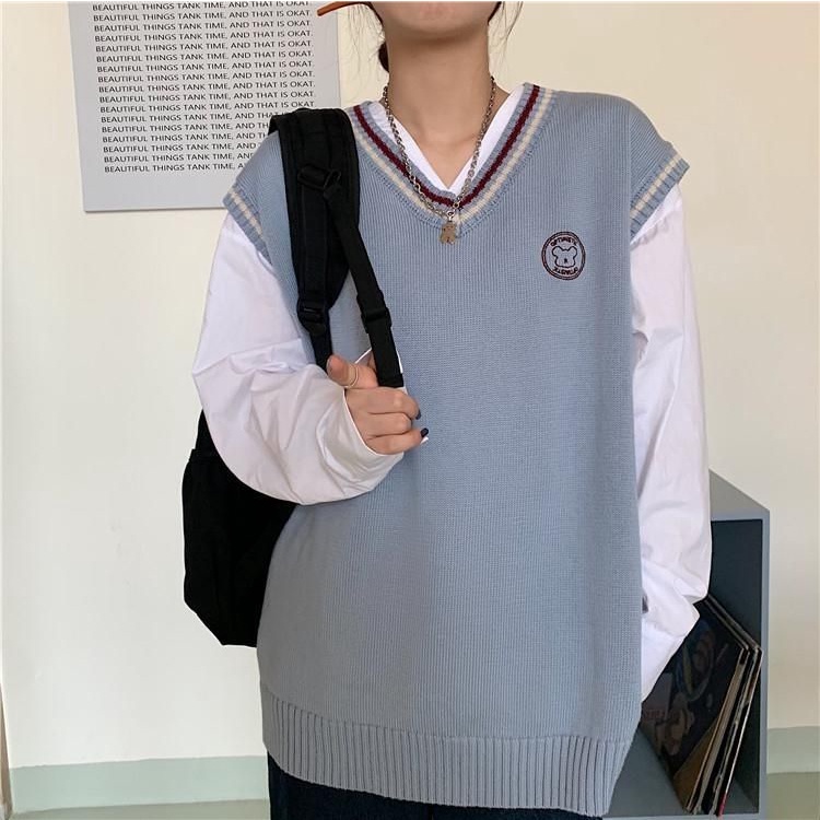 Áo len không tay cổ chữ v dáng rộng phong cách thời trang cá tính