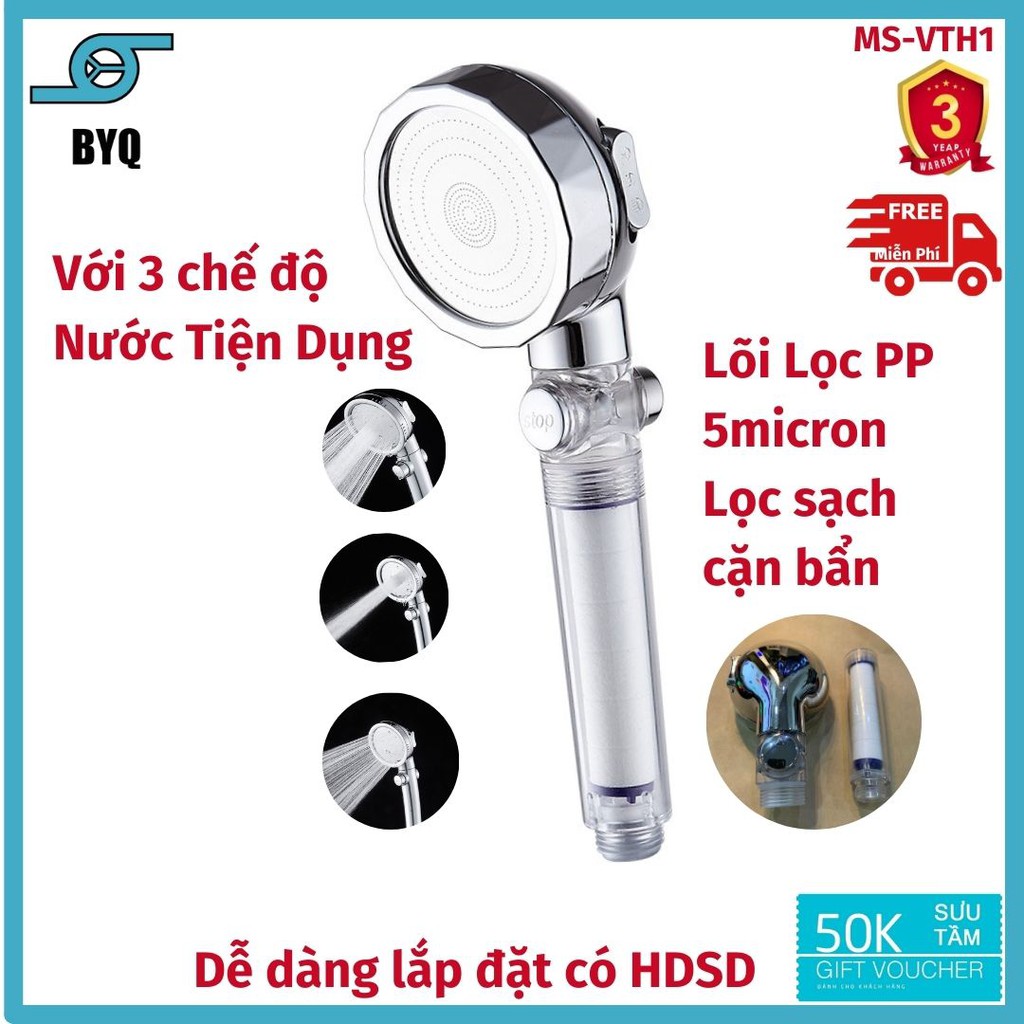 Đầu vòi tắm hoa sen tăng áp 3 chế độ , kèm chức năng lõi lọc bông PP5rpm lọc hoàn toàn cặn bẩn trong nước an toàn