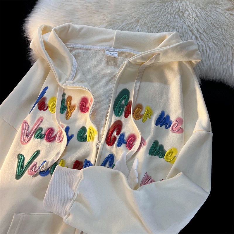 Jiashucheng Áo Khoác Cardigan Mỏng Có Mũ Trùm Đầu Thêu Chữ Nhiều Màu Sắc Phong Cách Mới