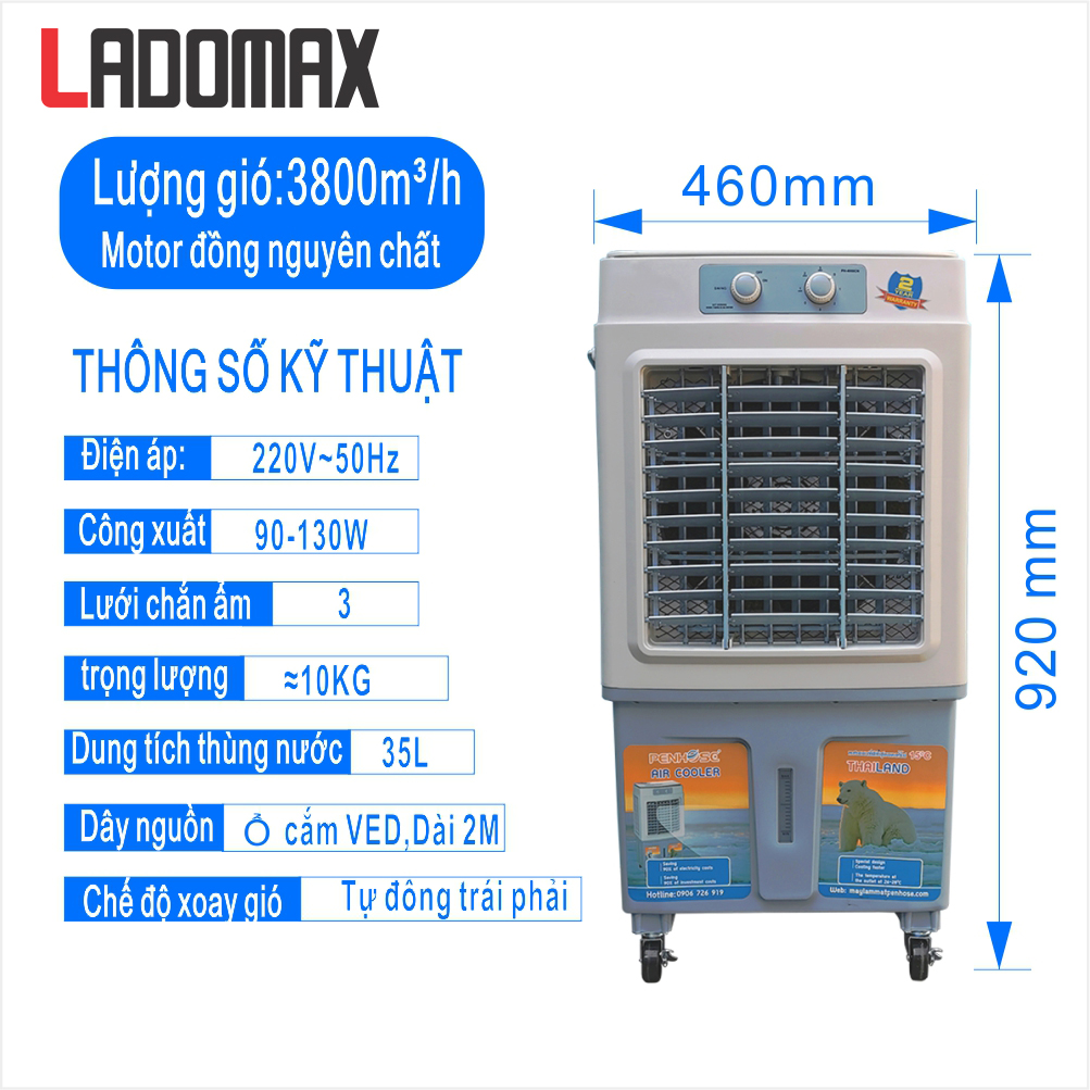 [Siêu Mát ]Quạt điều hòa KS-3800C -Công suất 130W-Dung tích 35L-50L Tặng 2 viên đá khô