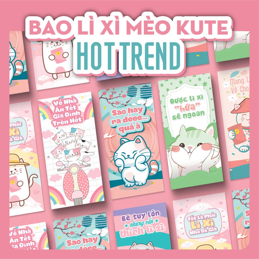 Sỉ Lẻ Bộ Bao Lì Xì Mèo Siêu Kute Dễ Thương - Bao Lì Xì Mèo Kute Độc Quyền 2023