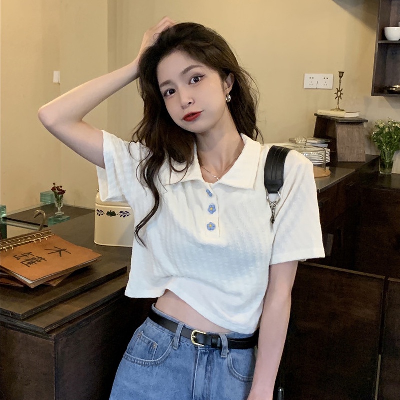 Áo thun ZHELIHANGFEI vải cotton nguyên chất tay ngắn phong cách Hồng Kông thời trang mùa hè cho nữ