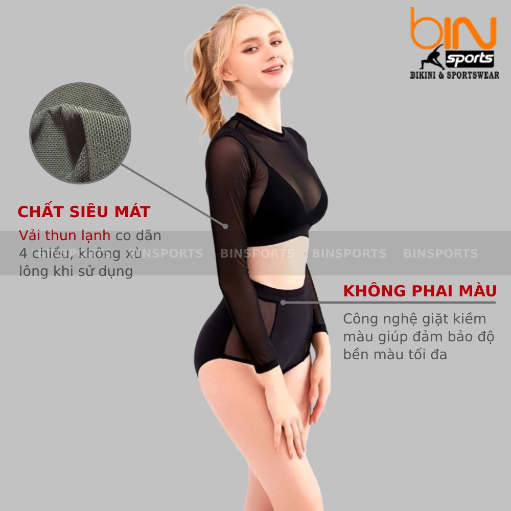 Bikini Nữ Hai Mảnh Tay Dài Phối Lưới Freesize Bin Sports BHV016