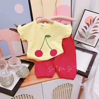 Xả Set cherry quần chấm bi bé gái