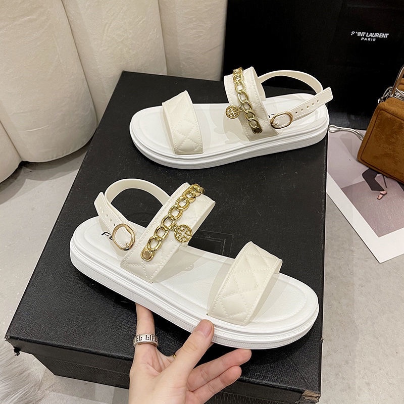 Dép quai ngang, sandal nữ bản to chất cao su siêu nhẹ mềm dẻo cực bền phối xích mang tôn chân kiểu dáng thời trang