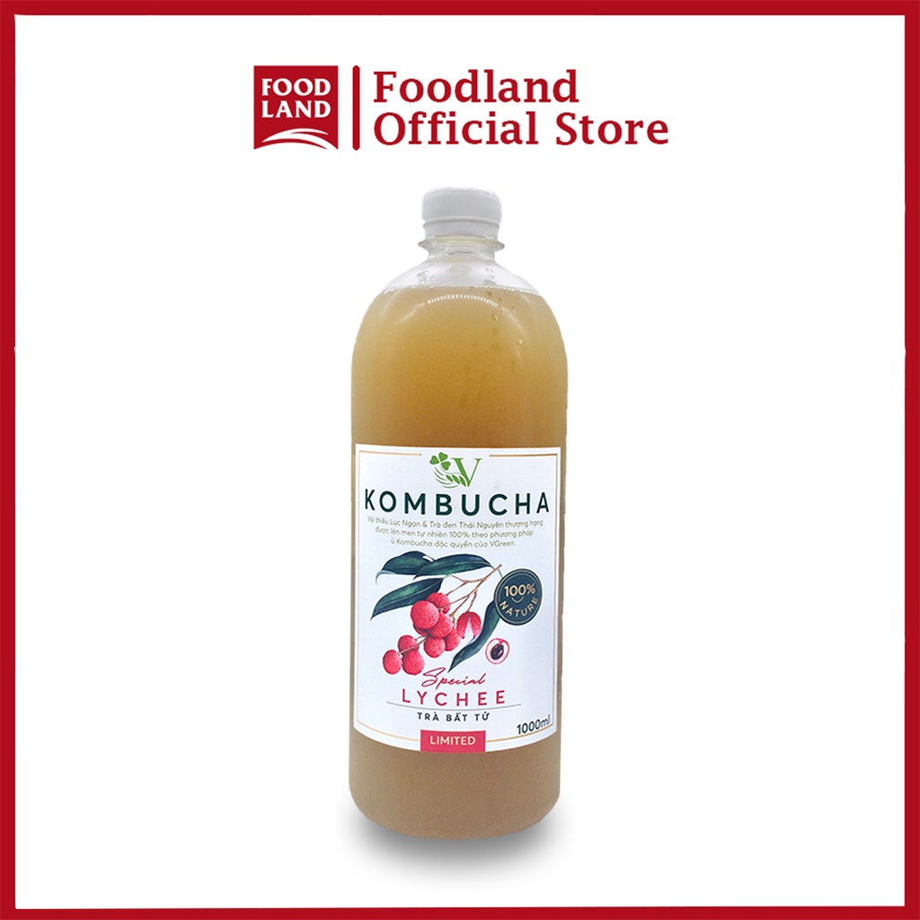 Trà Bất Tử Chill Kombucha VẢI 1L -  Trà hoa quả lên men con giống scoby - Foodland