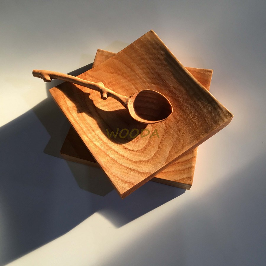 Khay gỗ vuông cao cấp  lòng cong 16x16cm - đĩa gỗ đựng thực phẩm và vật dụng