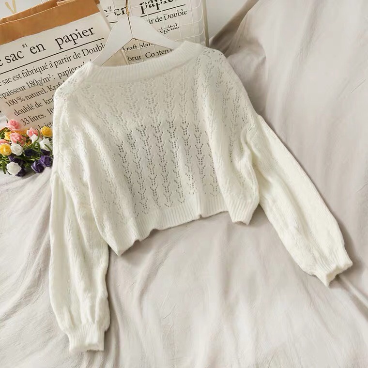 {HCM / CÓ SẴN}  SET ÁO LEN CROPTOP TRẮNG KÈM ÁO HAI DÂY ĐEN PHONG CÁCH HÀN QUỐC