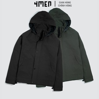 Áo khoác dù nam trơn đẹp có nón 4MEN AK001 vải dù co giãn cao cấp, may 2 lớp, có nẹp nút bấm chống nắng cản gió