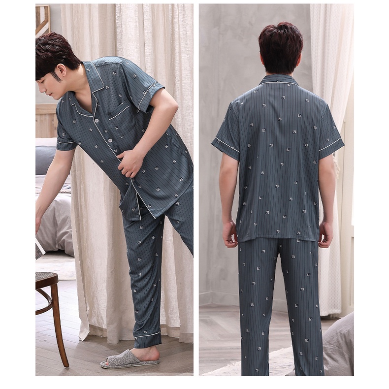 NG8752 Bộ pyjama nam ngắn tay lụa satin mềm mại cao cấp hàng nhập - Thời Trang Dương