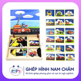 Bộ ghép hình nam châm các phương tiện giao thông xe cộ Đồ chơi thông minh phát triển trí tuệ cho bé