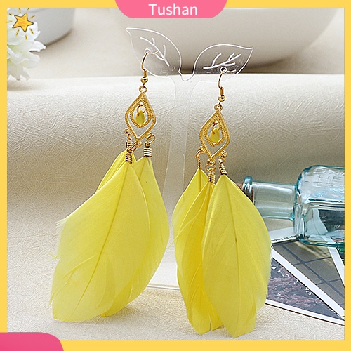 Khuyên tai lông vũ dáng dài thời trang thanh lịch dành cho nữ