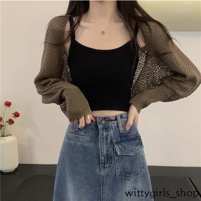 Wittygirls_ Shop | Áo Khoác Cardigan Dệt Kim Tay Dài Dáng Rộng Thời Trang Mùa Thu Cho Nữ