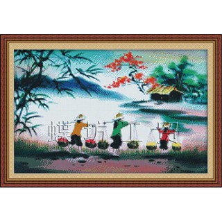 Tranh Thêu Chữ Thập (thêu toàn bộ) Gánh Lúa Về Nhà 222142 (khách tự thêu) KT:56x39cm