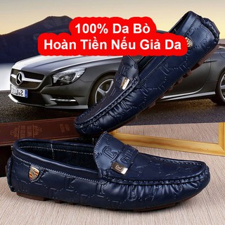 Giày lười da bò thật BH 1 năm, 3 màu đen, xanh than, trắng siêu đẹp dập vân CK độc đáo, tặng lót da - Thiên Vương Shop