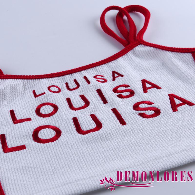 Áo hai dây thân ngắn thêu chữ gợi cảm thời trang cho nữ