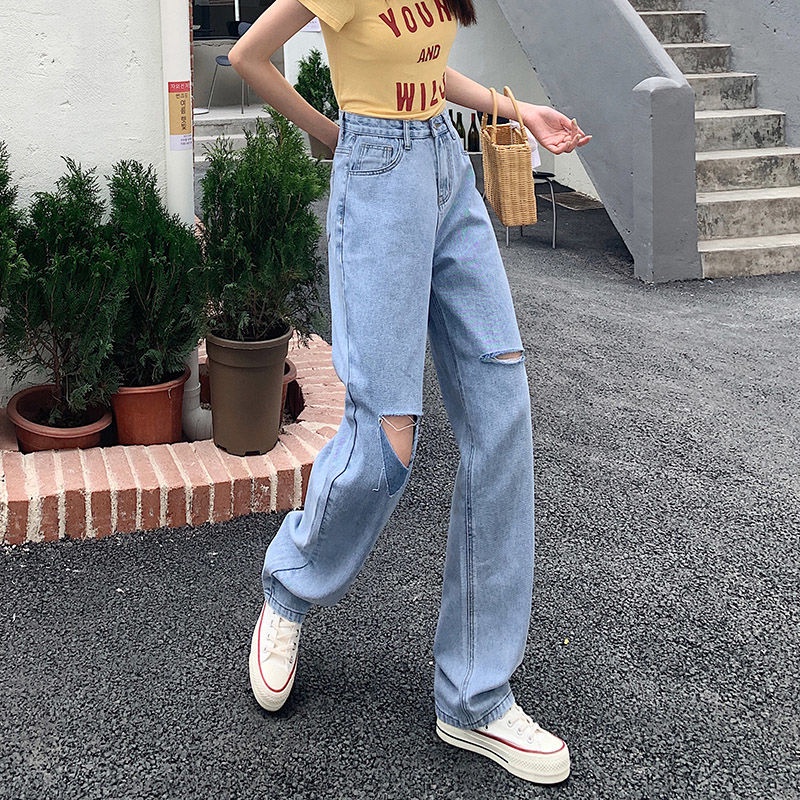 Quần jeans Nữ Lưng Cao Ống Rộng Thời Trang Hàn Quốc Cá Tính