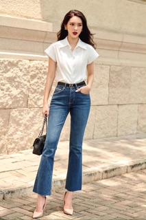 Sơ mi cotton lụa trắng vai chờm -HBSM760