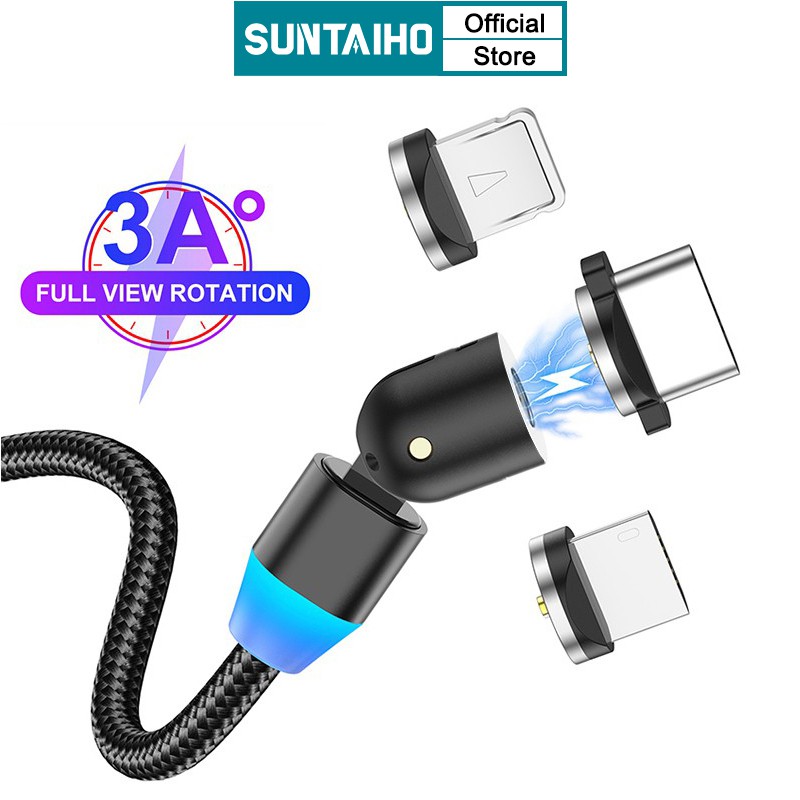 Dây cáp sạc nhanh từ tính SUNTAIHO có đèn LED Xoay 360 độ USB loại C/micro tiện dụng chất lượng cao
