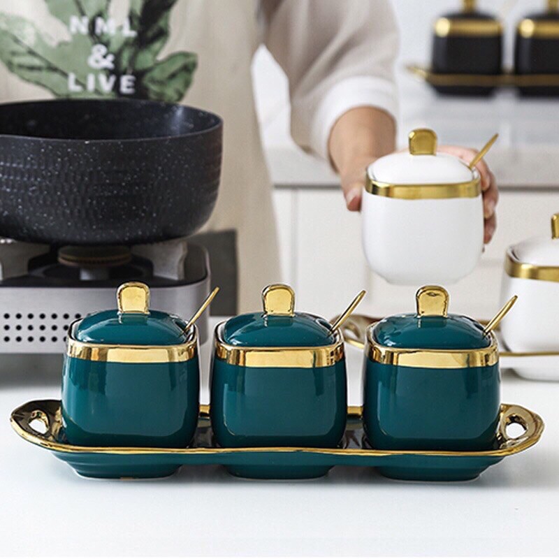 Bộ 3 hũ gia vị vuông