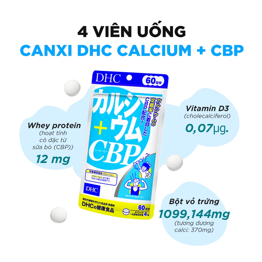 Viên uống Canxi DHC giúp xương chắc khoẻ, giảm đau nhức xương khớp gói 80 viên (20 ngày) và gói 240 viên (60 ngày)