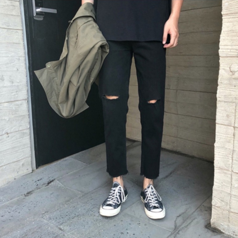 " RẺ VÔ ĐỊCH " Quần Jean Nam, Quần Baggy rách gấu, đen full ống xuông rộng style hàn quốc 2022-XX MKENS FASHION!