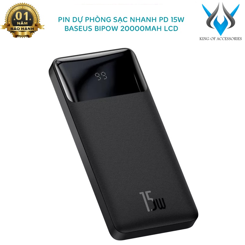 Pin dự phòng sạc nhanh Baseus PPBD20 Bipow 20000mAh 15W LCD hỗ trợ Power Delivery (đen) phụ kiện 1986