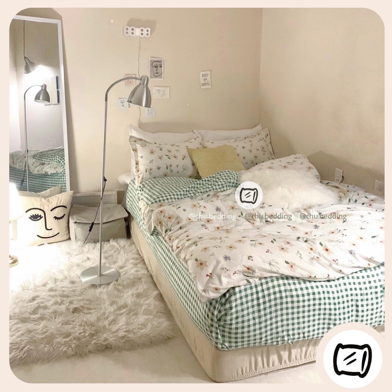 Bộ chăn ga gối poly cotton: hoa nhí nâu nhạt