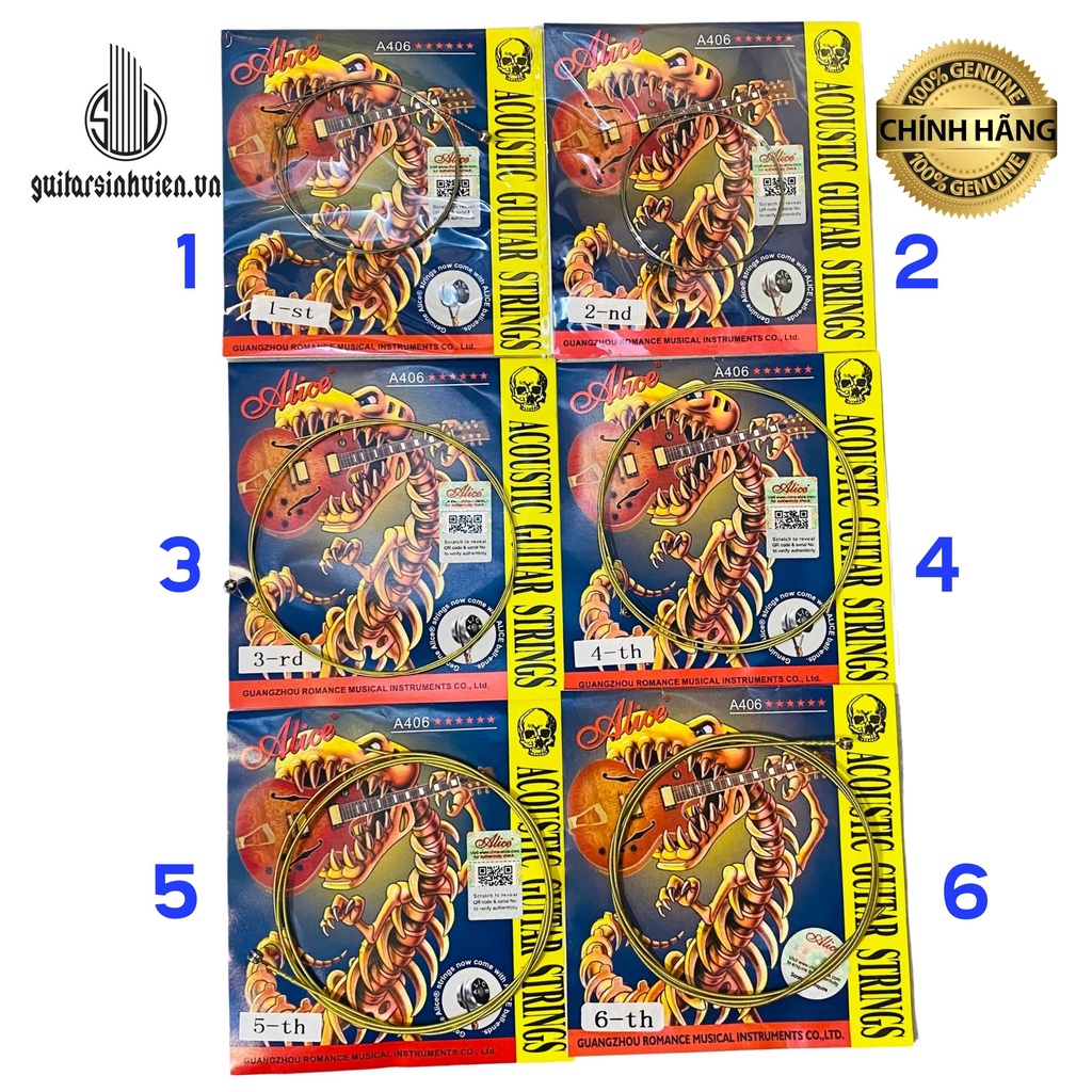 Dây Đàn Guitar Acoustic Lẻ 1-6, Dây Sắt Lẻ Từ dây 1-6 Chính Hãng Alice A406