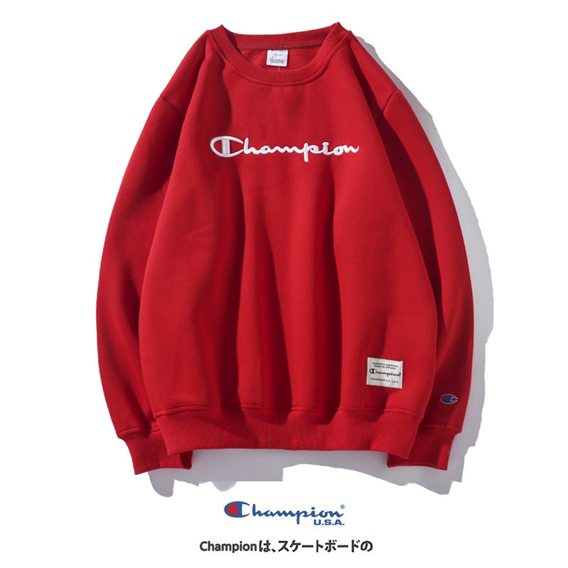 Áo sweatshirt unisex thể thao chui đầu vải cotton phối nhung trang trí chữ CHAMPION cho các cặp đôi nam và nữ | BigBuy360 - bigbuy360.vn