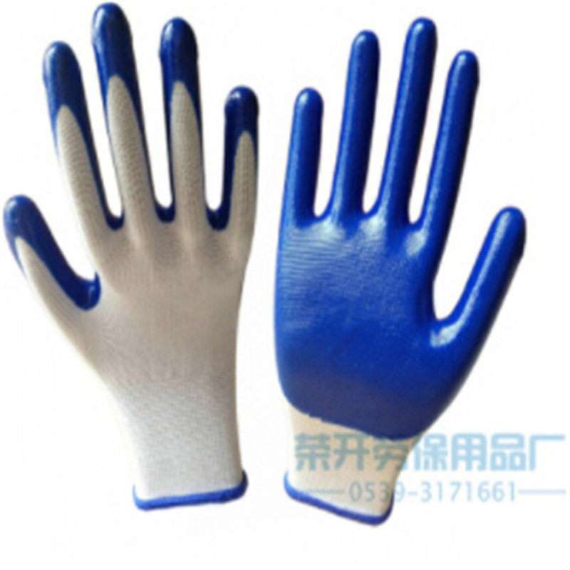 Blue Xingyu 13-Pin Nylon Nitrile Labor Protection Gloves Wholesale N518 Dipped Rubber Coated Palm Hanging Rubber Wear-Resistant Oil-Resistant Acid And Alkali. Special Industry Work Gloves