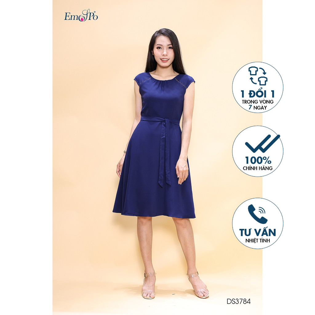 Đầm xòe tay phối ren, rúm ly cổ Emspo DS3784