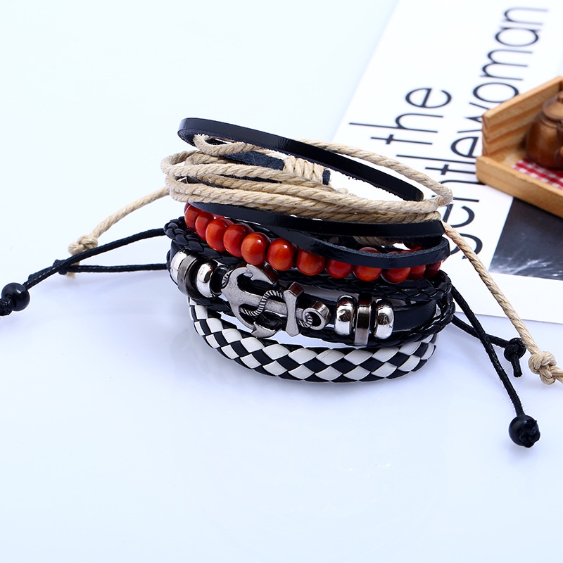 Bộ 4 Vòng Tay Da Nhiều Lớp Phong Cách Hip Hop Thời Trang Cho Nam