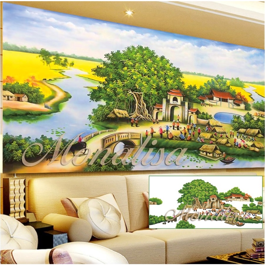 Tranh gắn đá đồng quê KT:120x60cm,150x70cm,tranh đính đá chưa đính.