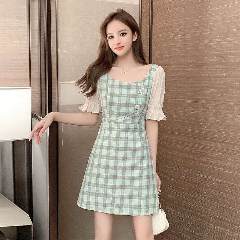 Đầm chiffon Tay Ngắn Họa Tiết Kẻ Ô Phong Cách Hàn Quốc Cổ Điển Dành Cho Nữ đầm nữ JL-LYQ-16