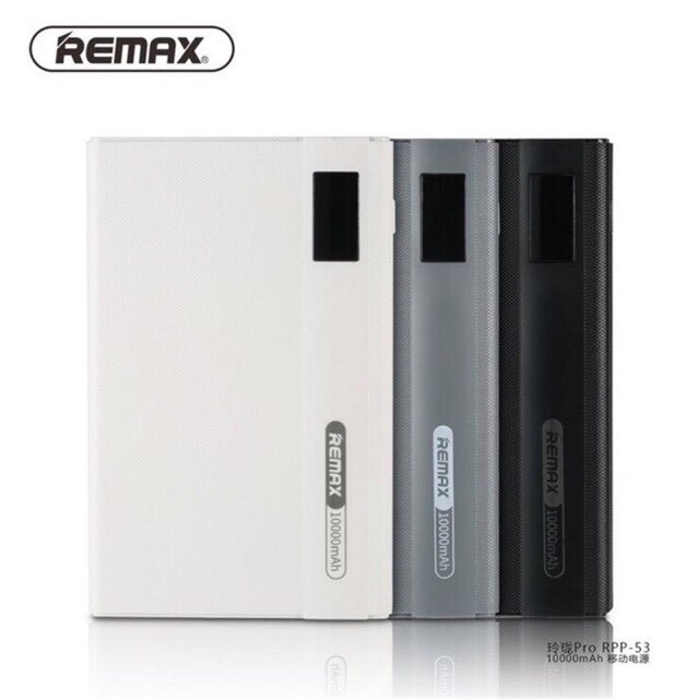 PIN SẠC DỰ PHÒNG REMAX RPP 53 DUNG LƯỢNG 10000mAh có màn hình led hiển thị dung lượng pin 2 cổng ra USB