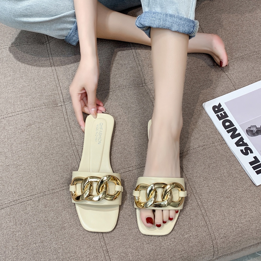 Big Size 36-42 Dép đi biển Đế Bệt Bằng Kim Loại Thời Trang Mùa Hè 02040 Cho Nữ